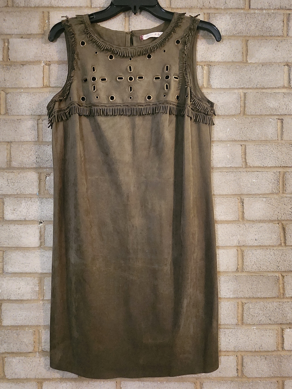 Chelsea & Violet Olive Green Suede-Look Fringe Dress